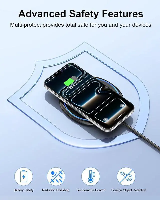 Alt view image 12 of 14 - Magnetic Wireless Charger Compatible with MagSafe Charger for iPhone 17/17 Air/16/15/14/13 Pro/Plus Fast Wireless Charging Pad Phone Charger Mat for AirPods 3/2 Pro with USB-C 20W PD Adapter