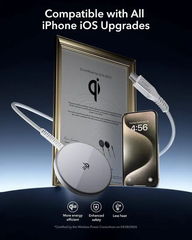 Alt view image 11 of 14 - for Qi2 Magsafe Charger 15W Wireless Charger Wireless Charging Pad for iPhone 15/14/13/12 AirPods 4/3/Pro/Pro 2 Galaxy S25 Strong Magnetic Charging Pad with Type-C Cable Silver