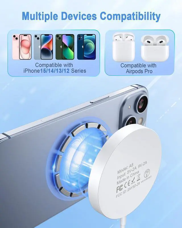 Alt view image 10 of 14 - Magnetic Wireless Charger Mag Safe Charging Pad Compatible with iPhone 17/17 Pro Max/iPhone Air/16/15/15 Plus/14/13/12 Series 2025 Upgraded Fast Mag-Safe LED Charger with 20W Type-C Adapter (White)