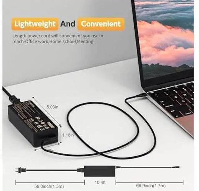 Alt view image 12 of 12 - 100W USB C Laptop Charger, Fast Charger Compatible with Lenovo ThinkPad, Yoga, HP, Asus, Acer, Dell, MSI, MacBook Pro/Air Laptops and Tablets; Universal Type C Chromebook Laptop Power Supply Cord