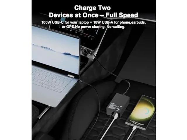 Alt view image 8 of 12 - Laptop Car Charger 100W, USB C Port Replacement for MacBook Pro/Air, Dell, HP, Lenovo,ASUS, Acer - with Extra USB-A Port for Tablets, Phones, Earbuds and More Other USBC Devices Computer AC Adapter