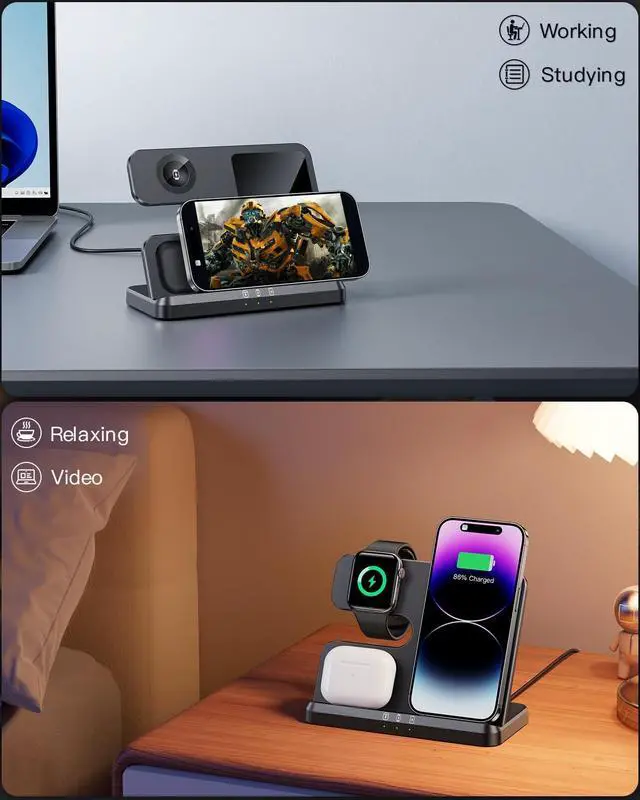 Alt view image 13 of 14 - 3 in 1 Charging Station for Wireless Charger for iPhone 17 16e 16 15 14 13 12 11 X 8 & for iWatch Charger Wireless Charging Station for Multiple Devices for AirPods 2/3/4/Pro/Pro 2/Pro 3