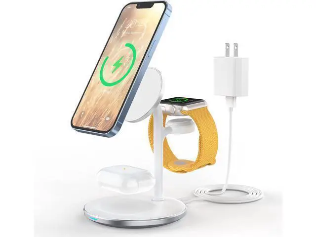 Alt view image 8 of 14 - 3 in 1 Wireless Charging Station for Multiple Devices, 15W Fast Wireless Mag-Safe Charger Stand for iPhone 14 13 12 Pro Max/Plus/Pro/Mini, Mag Charger for iWatch Ultra/8/7/SE/6/5/4/3/2, AirPods