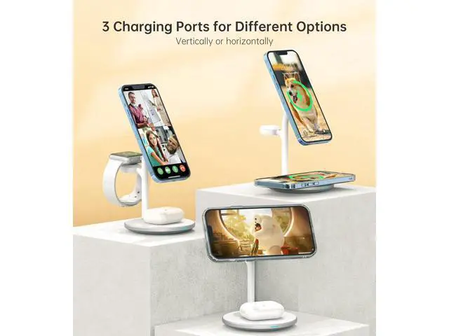 Alt view image 10 of 14 - 3 in 1 Wireless Charging Station for Multiple Devices, 15W Fast Wireless Mag-Safe Charger Stand for iPhone 14 13 12 Pro Max/Plus/Pro/Mini, Mag Charger for iWatch Ultra/8/7/SE/6/5/4/3/2, AirPods