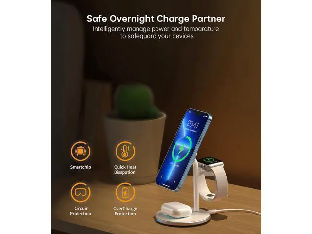 Alt view image 12 of 14 - 3 in 1 Wireless Charging Station for Multiple Devices, 15W Fast Wireless Mag-Safe Charger Stand for iPhone 14 13 12 Pro Max/Plus/Pro/Mini, Mag Charger for iWatch Ultra/8/7/SE/6/5/4/3/2, AirPods