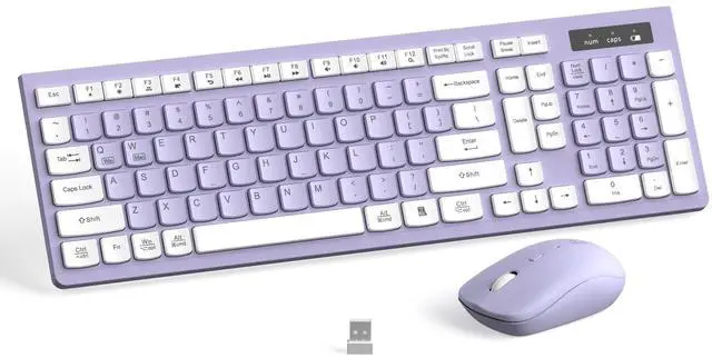 Alt view image 6 of 10 - Wireless Keyboard and Mouse Combo, Full-Sized Wireless Keyboard and Adjustable DPI Mouse, 2.4GHz USB Receiver, Silent Keyboard and Mouse for PC, Windows, MAC, Desktop, Laptop(Purple)