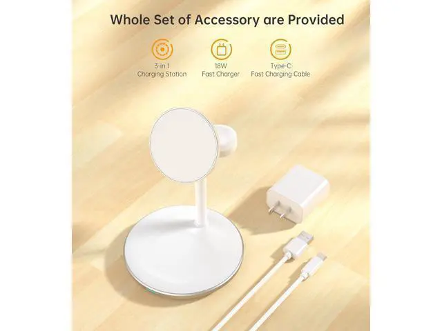 Alt view image 14 of 14 - 3 in 1 Wireless Charging Station for Multiple Devices, 15W Fast Wireless Mag-Safe Charger Stand for iPhone 14 13 12 Pro Max/Plus/Pro/Mini, Mag Charger for iWatch Ultra/8/7/SE/6/5/4/3/2, AirPods
