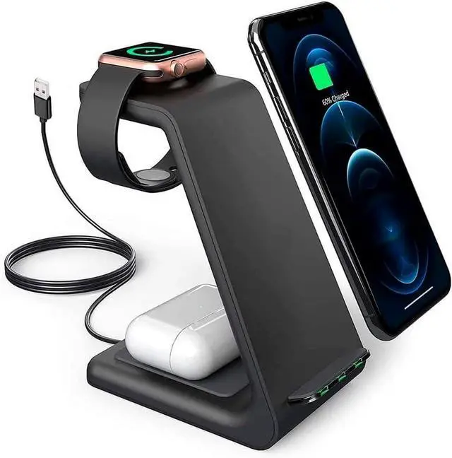 Alt view image 8 of 14 - 3-in-1 Magnetic Wireless Charger Fast Charging Dock for iPhone Watch & AirPods Foldable Stand with USB-C Cable (Black)