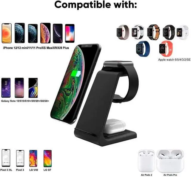 Alt view image 10 of 14 - 3-in-1 Magnetic Wireless Charger Fast Charging Dock for iPhone Watch & AirPods Foldable Stand with USB-C Cable (Black)