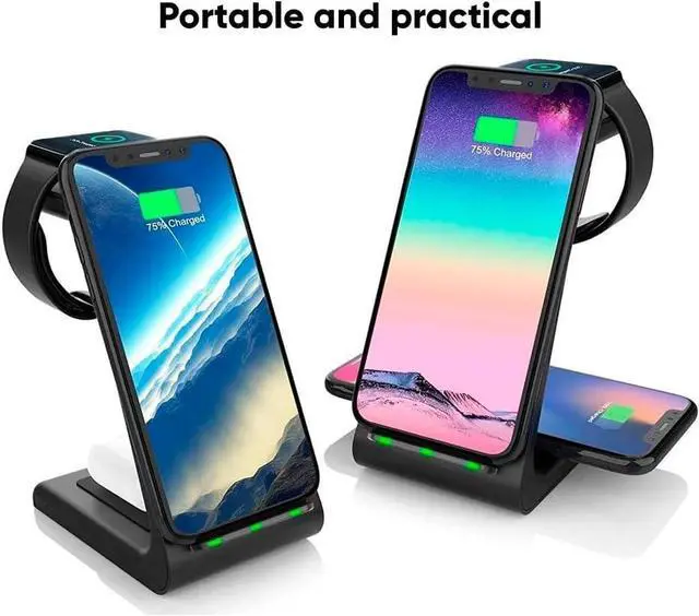 Alt view image 11 of 14 - 3-in-1 Magnetic Wireless Charger Fast Charging Dock for iPhone Watch & AirPods Foldable Stand with USB-C Cable (Black)