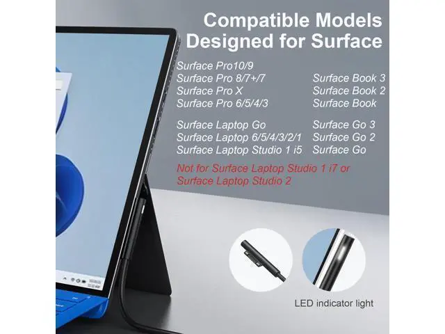 Alt view image 9 of 14 - Charger Compatible with Surface Pro Surface Go Tablet Surface Book Support 65W 44W 39W 36W 24W Surface Laptop Charger