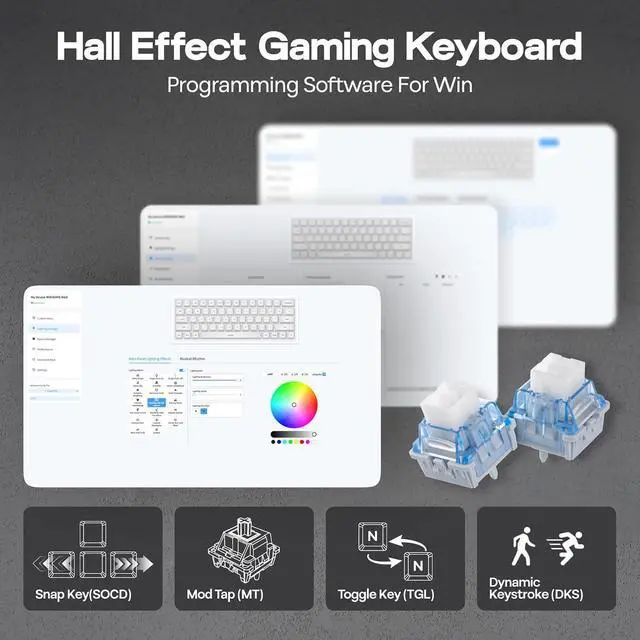 Alt view image 11 of 14 - Aula MINI60 HE Hall Effect Gaming Keyboard, 2.4GHz/BT, 8K Hz Polling, SOCD & DKS, Adjustable Actuation & Fast Trigger, PBT Keycap, 60% Wireless Mechanical Keyboard for Win/Mac (Max)