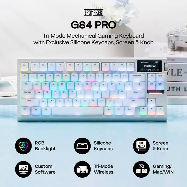 Alt view image 13 of 14 - Creamy Jade 45gf Gaming Keyboard Switches+G84 PRO Wireless Gaming Keyboard with Screen&Knob