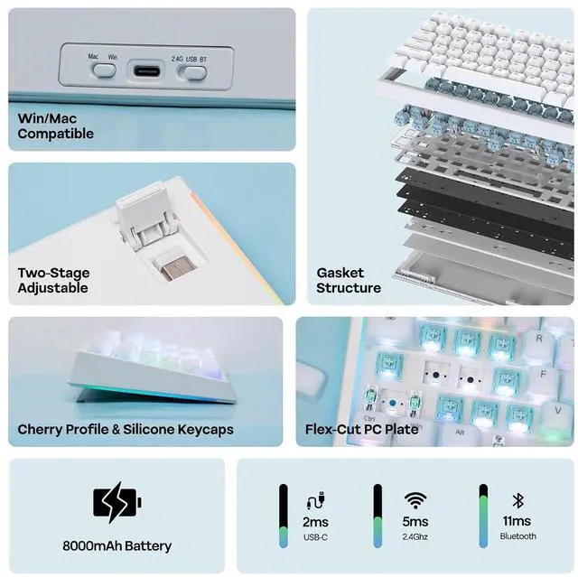 Alt view image 14 of 14 - Creamy Jade 45gf Gaming Keyboard Switches+G84 PRO Wireless Gaming Keyboard with Screen&Knob