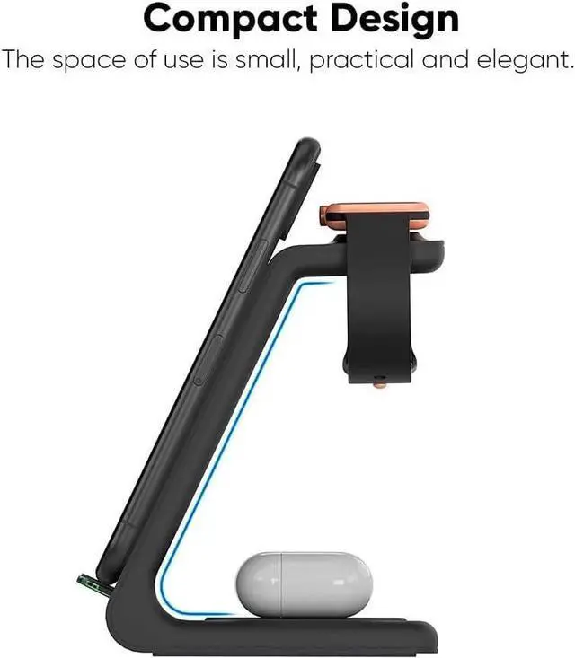 Alt view image 13 of 14 - 3-in-1 Magnetic Wireless Charger Fast Charging Dock for iPhone Watch & AirPods Foldable Stand with USB-C Cable (Black)