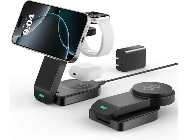 Alt view image 8 of 14 - 3 in 1 Wireless Charging Station Compatible with Apple,Foldable Magnetic Wireless Charger for iPhone 16/15/14/13/12,Apple Watch Series 10/Ultra 2/Ultra/9/8/7/6/5/4/SE/SE 2,Air-Pods 4/3/Pro/2(Black)