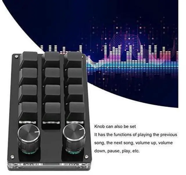 Alt view image 8 of 10 - Cuifati One Handed Macro Mechanical Keyboard, 12 Key Mini Programmable Micro Keyboard, Fully Programmable Keys and 2 Knob, for, for Vista, for, for Macos(Full Black)