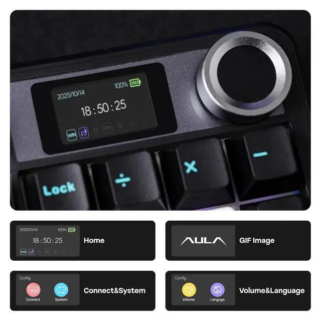Alt view image 11 of 14 - X Aula F108 PRO Wireless Gaming Keyboard with Screen+Cream Marble 47gf Gaming Keyboard Switches