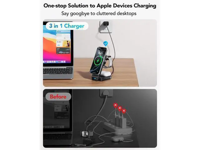 Alt view image 10 of 14 - 3 in 1 Wireless Charging Station Compatible with Apple,Foldable Magnetic Wireless Charger for iPhone 16/15/14/13/12,Apple Watch Series 10/Ultra 2/Ultra/9/8/7/6/5/4/SE/SE 2,Air-Pods 4/3/Pro/2(Black)