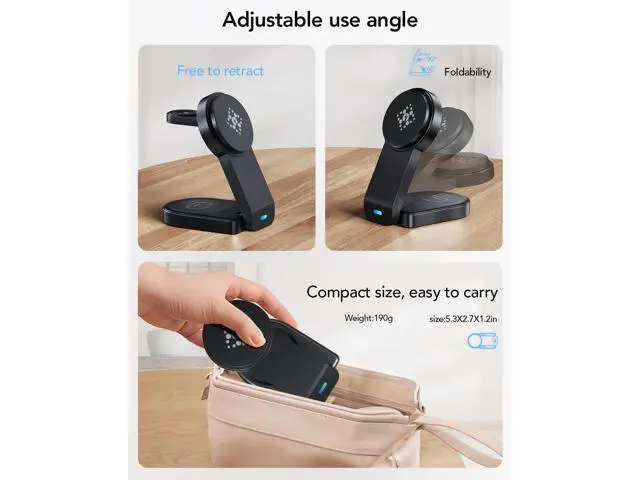 Alt view image 12 of 14 - 3 in 1 Wireless Charging Station Compatible with Apple,Foldable Magnetic Wireless Charger for iPhone 16/15/14/13/12,Apple Watch Series 10/Ultra 2/Ultra/9/8/7/6/5/4/SE/SE 2,Air-Pods 4/3/Pro/2(Black)