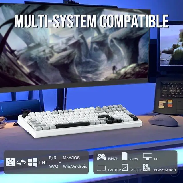 Alt view image 10 of 14 - x Aula F99 Wireless Mechanical Keyboard, Hot Swappable Gasket Custom Gaming Keyboard with Five-Layer Padding, BT/2.4GHz/USB-C, 8000mAh Battery (White Grey, Graywood V3 Switch)