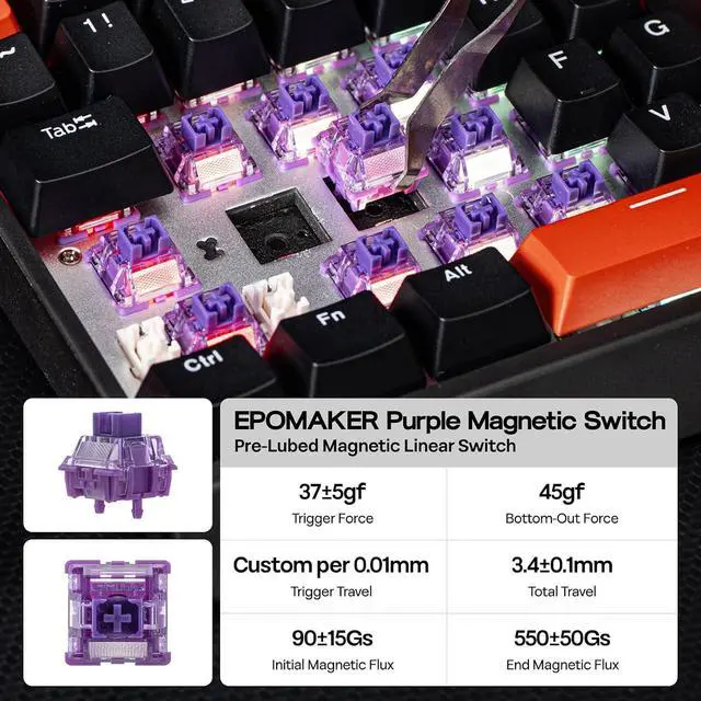 Alt view image 14 of 14 - HE30 One-Handed Hall Effect Keyboard, 8K Polling & 0.125ms, SOCD & Snap Key, Adjustable Trigger, PBT Keycap, RGB, Custom Software, Wired Gaming Keyboard for PC/Gamer (Black Orange)