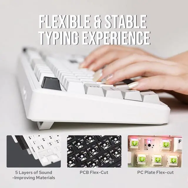 Alt view image 11 of 14 - x Aula F99 Wireless Mechanical Keyboard, Hot Swappable Gasket Custom Gaming Keyboard with Five-Layer Padding, BT/2.4GHz/USB-C, 8000mAh Battery (White Grey, Graywood V3 Switch)