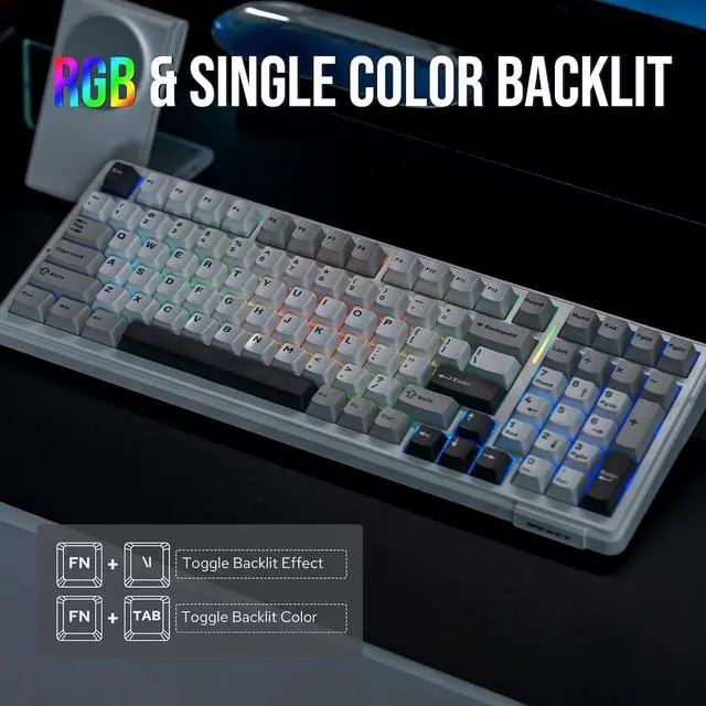 Alt view image 14 of 14 - x Aula F99 Wireless Mechanical Keyboard, Hot Swappable Gasket Custom Gaming Keyboard with Five-Layer Padding, BT/2.4GHz/USB-C, 8000mAh Battery (White Grey, Graywood V3 Switch)