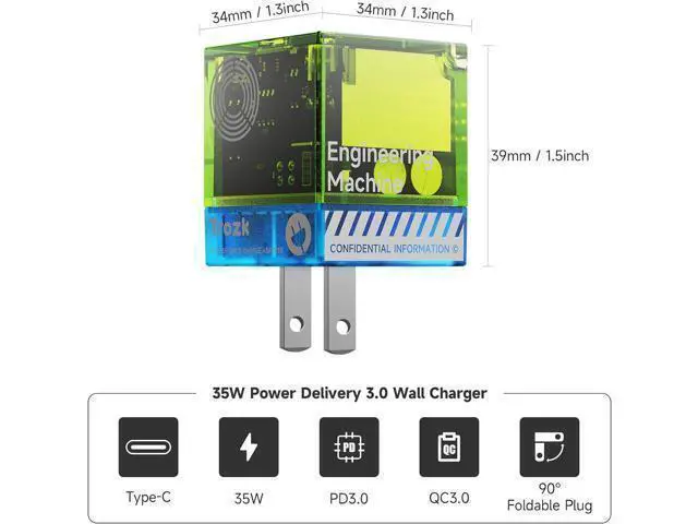 Alt view image 9 of 14 - 35W USB-C Fast Power Adapter - Infinity Stones GaN Charger Plug Block Charging Box Brick, Wall Charger for iPhone 15/15 Plus/15 Pro/15 Pro Max, 14/13/12 Series, Galaxy, Pixel 4/3, iPad (Green)