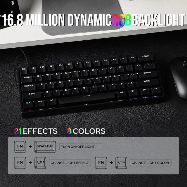 Alt view image 12 of 14 - Aula WIN60 HE 60% Wired Magnetic Keyboard with Adjustable Actuation+Creamy Jade Magnetic Switches