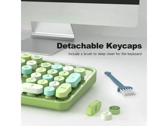 Alt view image 9 of 10 - MOWUX Computer Keyboard Wired, Plug Play USB Retro Round Typewriter Keyboard, Full Size Wired Keyboard with Foldable Stands for Laptop and Office PC - Green Colorful