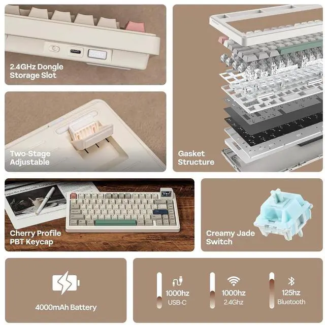 Alt view image 9 of 14 - RT82 Wireless Mechanical Keyboard with Screen+Mix 1.8m Coiled Keyboard Cable