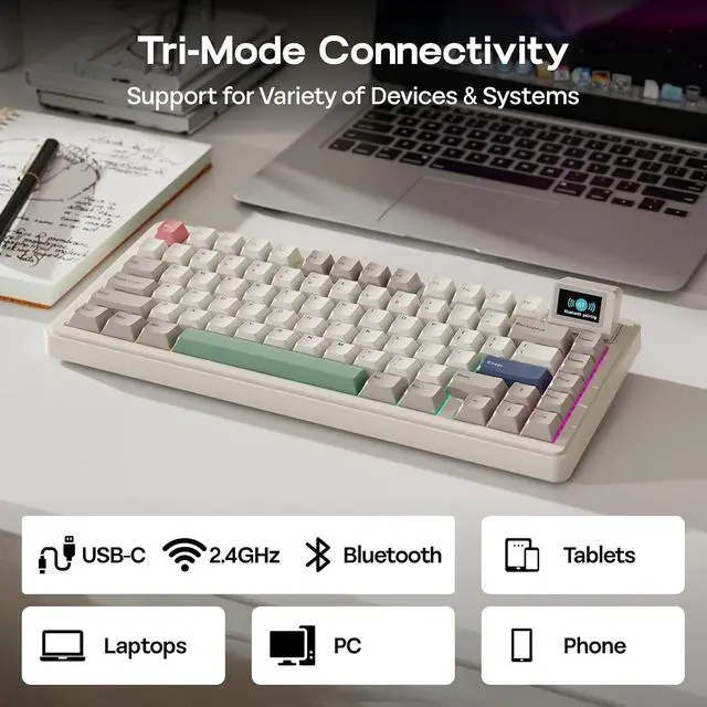 Alt view image 11 of 14 - RT82 Wireless Mechanical Keyboard with Screen+Mix 1.8m Coiled Keyboard Cable