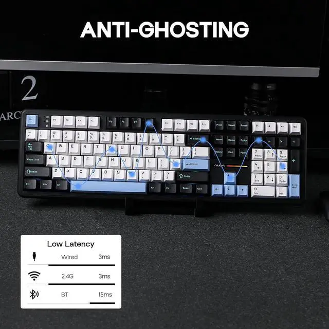 Alt view image 11 of 14 - F108 Wireless Gaming Keyboard+Roseveil Silent Keyboard Switch
