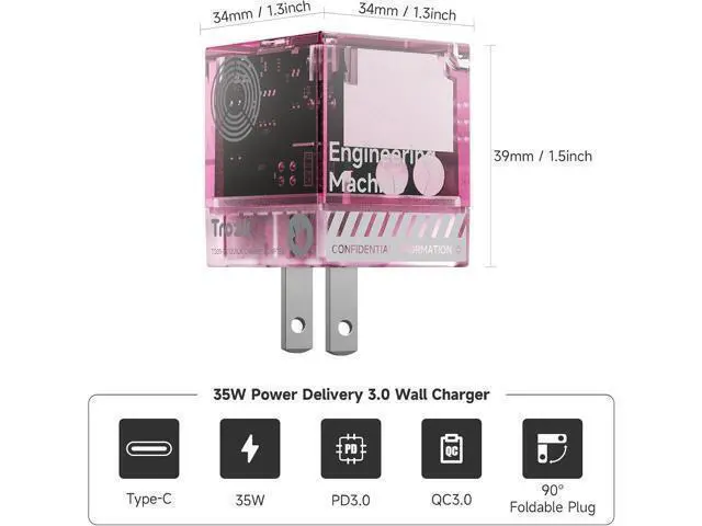 Alt view image 9 of 14 - 35W USB-C Fast Power Adapter - Infinity Stones GaN Charger Plug Block Charging Box Brick, Wall Charger for iPhone 15/15 Plus/15 Pro/15 Pro Max, 14/13/12 Series, Galaxy, Pixel 4/3, iPad (Pink)