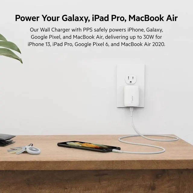 Alt view image 10 of 14 - USB C Charger Block 30W Fast Charging - iPhone 17 Air Pro Pro Max Galaxy S25 iPad AirPods Watch Nintendo Switch 2 & More - White