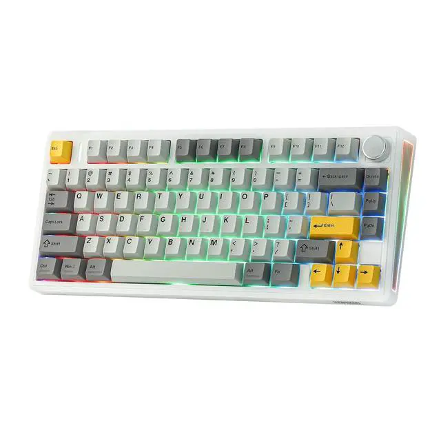 Alt view image 8 of 14 - TH80 V2 75% Wireless Mechanical Keyboard with Metal Knob, 8000mAh, 2.4Ghz/BT/USB-C, RGB, Hot Swap, Custom Driver, PBT Keycap, Wireless Gaming Keyboard for PC/Mac (White, Sea Salt Silent)