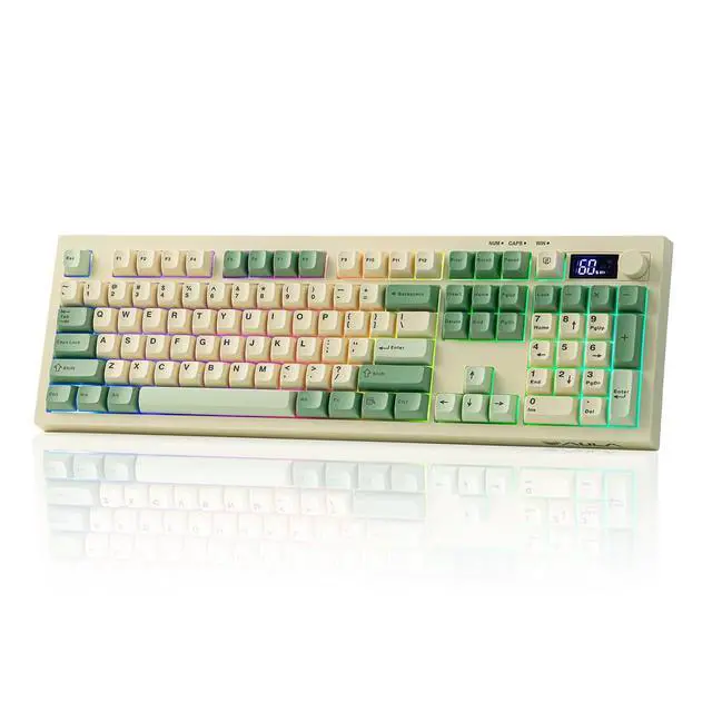 Alt view image 8 of 14 - Aula S102 PRO Membrane Gaming Keyboard with TFT Screen, Volume Knob & Number Pad, BT/2.4G/USB, RGB Backlit, Creamy Silicone Structure, Silent Keyboard for PC Game/Office (Yellow)