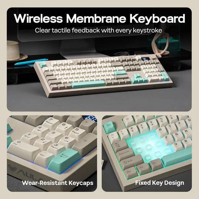 Alt view image 13 of 14 - Aula S102 PRO Membrane Gaming Keyboard with TFT Screen, Volume Knob & Number Pad, BT/2.4G/USB, RGB Backlit, Creamy Silicone Structure, Silent Keyboard for PC Game/Office (Grey)
