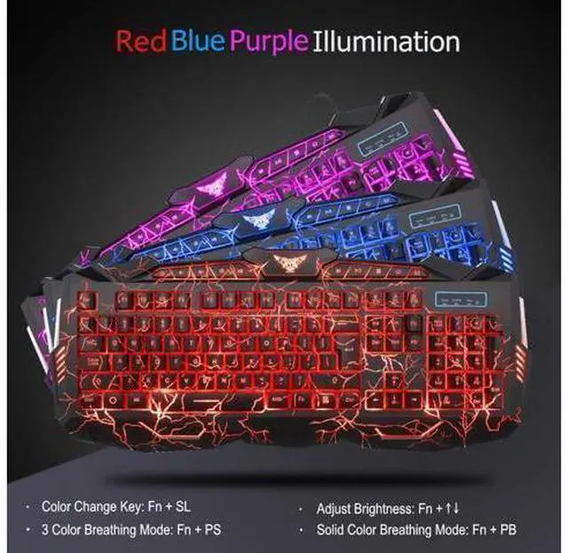 Alt view image 9 of 14 - Gaming Keyboard Mouse Headset Combo,USB Wired Crack Backlit Keyboard,114 Keys Letters Glow LED Keyboard,Red LED Light Headset for Laptop PC Computer Work and Game