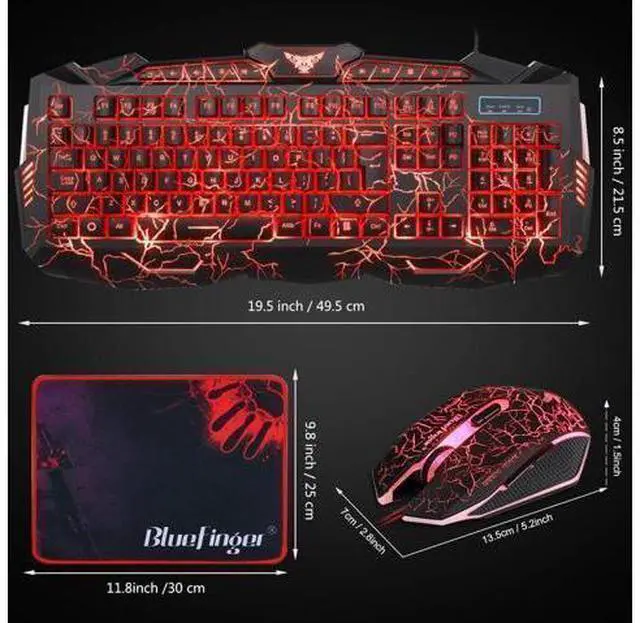 Alt view image 14 of 14 - Gaming Keyboard Mouse Headset Combo,USB Wired Crack Backlit Keyboard,114 Keys Letters Glow LED Keyboard,Red LED Light Headset for Laptop PC Computer Work and Game