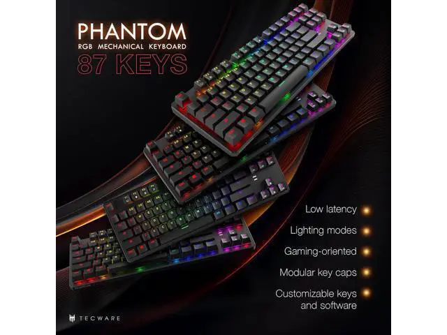 Alt view image 2 of 6 - TECWARE Phantom 87 Key Mechanical Keyboard, RGB led, Outemu RED Switch