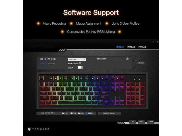 Alt view image 5 of 6 - TECWARE Phantom 87 Key Mechanical Keyboard, RGB led, Outemu RED Switch