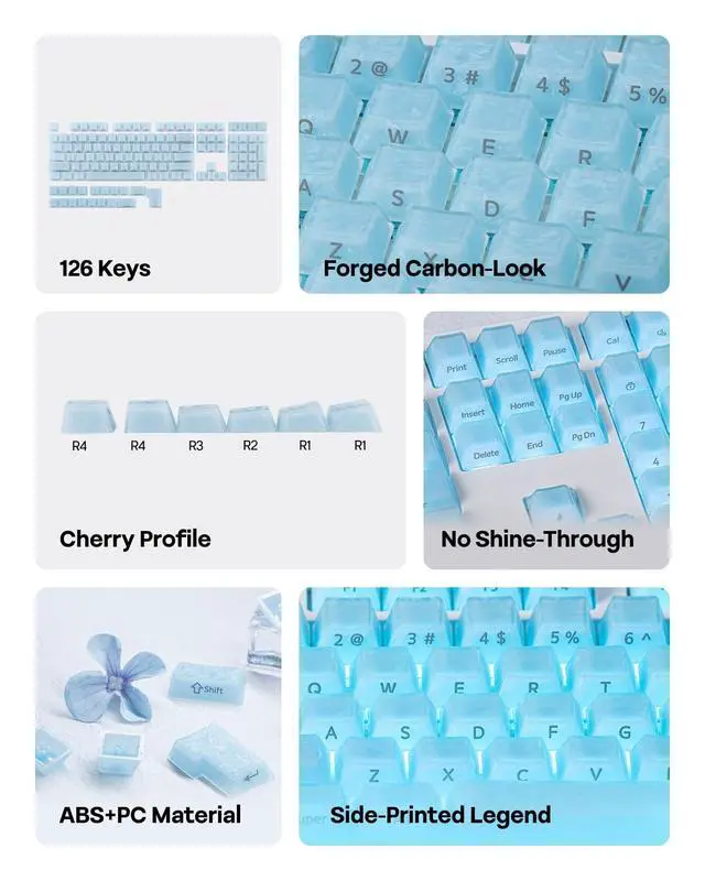 Alt view image 4 of 4 - Creamy Jade 45gf Gaming Keyboard Switches+Frost Jelly Keycaps Set - 126 Keys Forged Carbon Fiber Keycaps