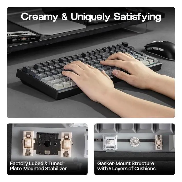 Alt view image 11 of 14 - Galaxy100 Lite QMK/VIA Gaming Keyboard with 8000mAh Battery and Numpad+Crystal Tactile Silent Mechanical Keyboard Switches Set