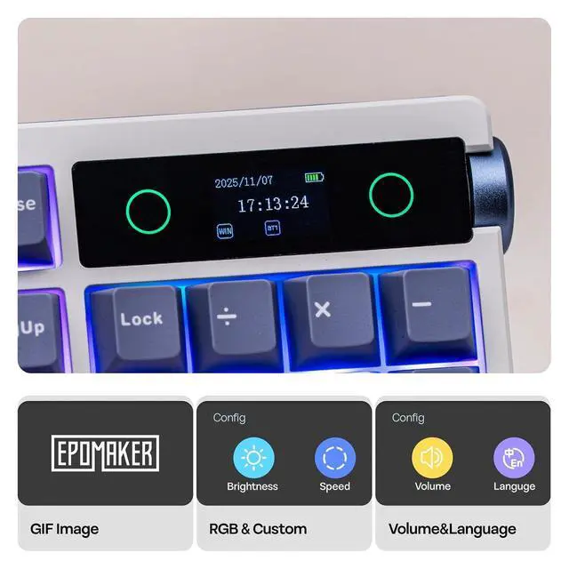 Alt view image 10 of 14 - TH108 PRO Full Size Mechanical Keyboard with Screen & Knob+Cream Marble 47gf Gaming Keyboard Switches