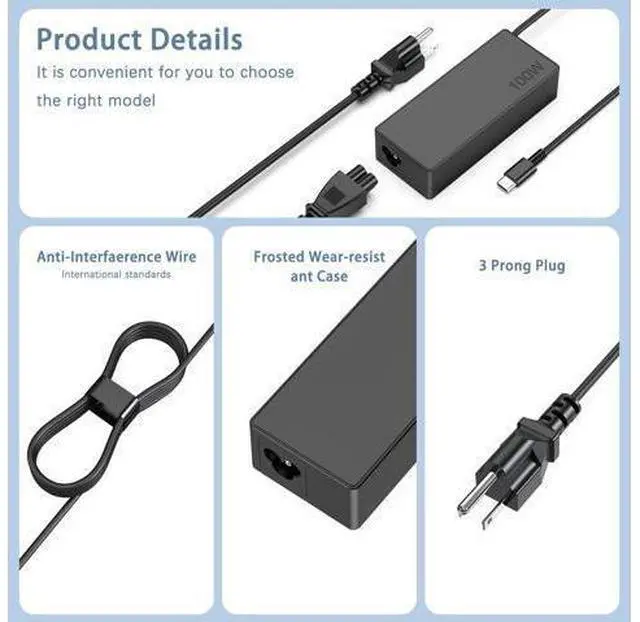 Alt view image 9 of 10 - EWAMESIT 100W USB C Charger Fast Universal Laptop Charger, Compatible with Lenovo, Mac Book Pro/Air 16, 15, 14, 13 Inch, Lenovo ThinkPad, HP, Dell, Asus, Acer, Google Series Type C Power Cord