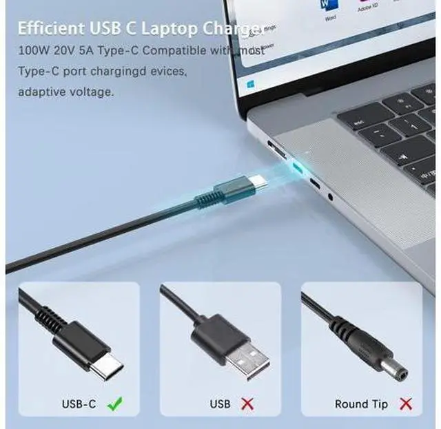 Alt view image 8 of 10 - EWAMESIT 100W USB C Charger Fast Universal Laptop Charger, Compatible with Lenovo, Mac Book Pro/Air 16, 15, 14, 13 Inch, Lenovo ThinkPad, HP, Dell, Asus, Acer, Google Series Type C Power Cord