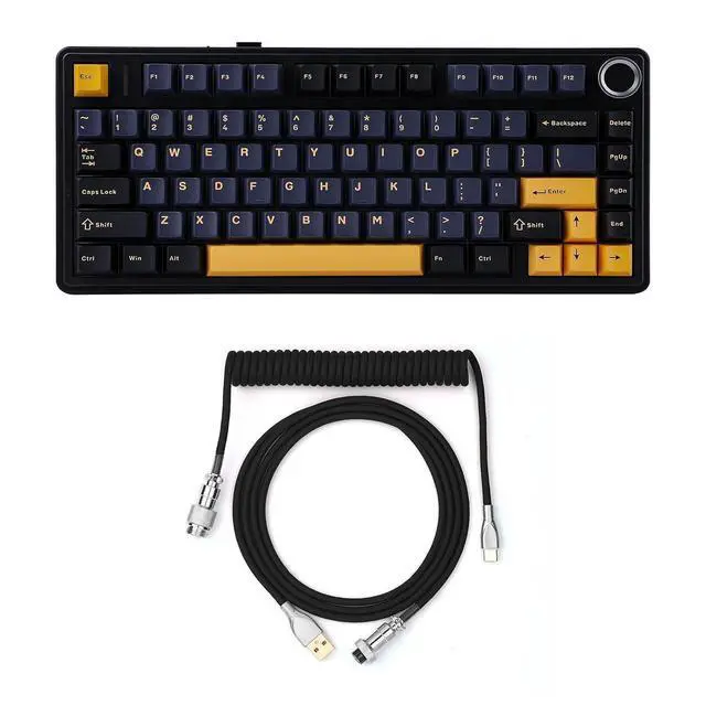 Alt view image 8 of 14 - x Aula F75 Gasket Mechanical Keyboard+Mix 1.8m Coiled Keyboard Cable with Detachable Metal Aviator