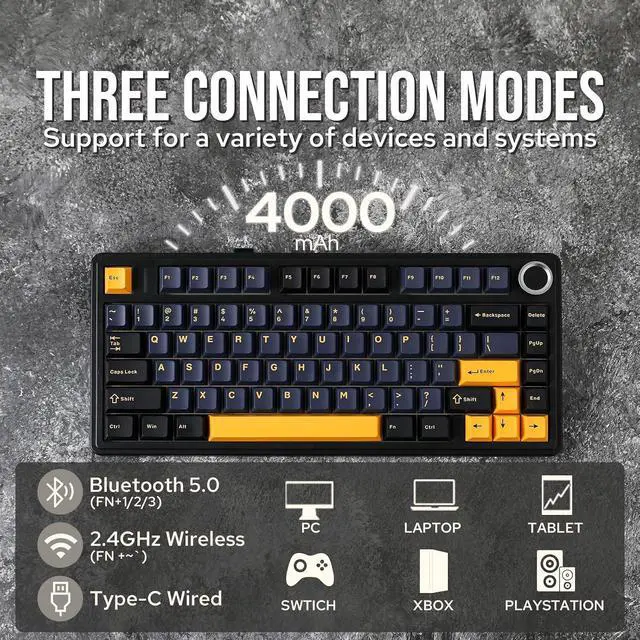 Alt view image 10 of 14 - x Aula F75 Gasket Mechanical Keyboard+Mix 1.8m Coiled Keyboard Cable with Detachable Metal Aviator